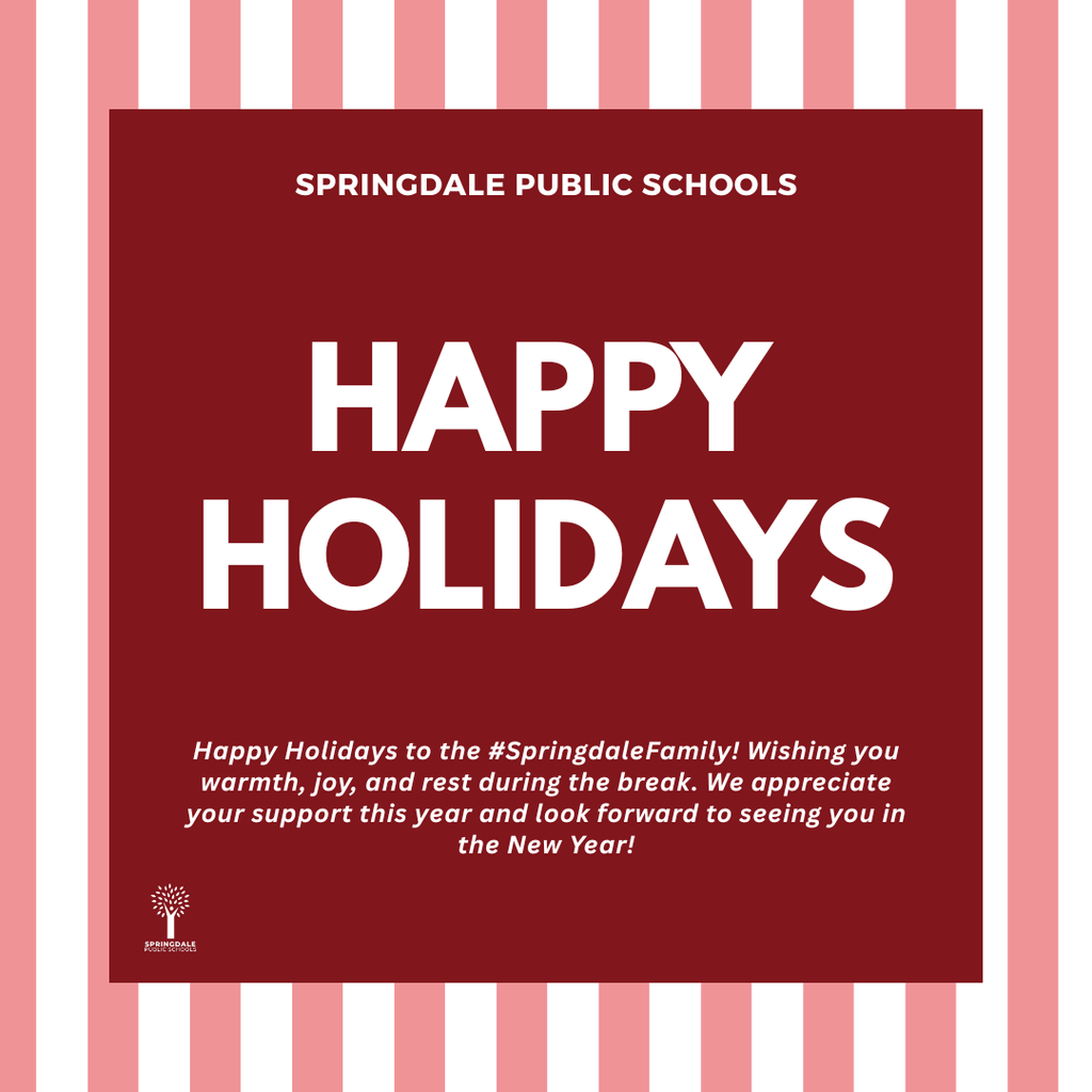 Happy Holidays to our incredible #SpringdaleFamily! ❄️✨ Whether you’re traveling, staying cozy at home, or starting new traditions, we hope your break is filled with joy and much-deserved rest. We are so grateful for the community that makes this district so special! ❤️🧤
