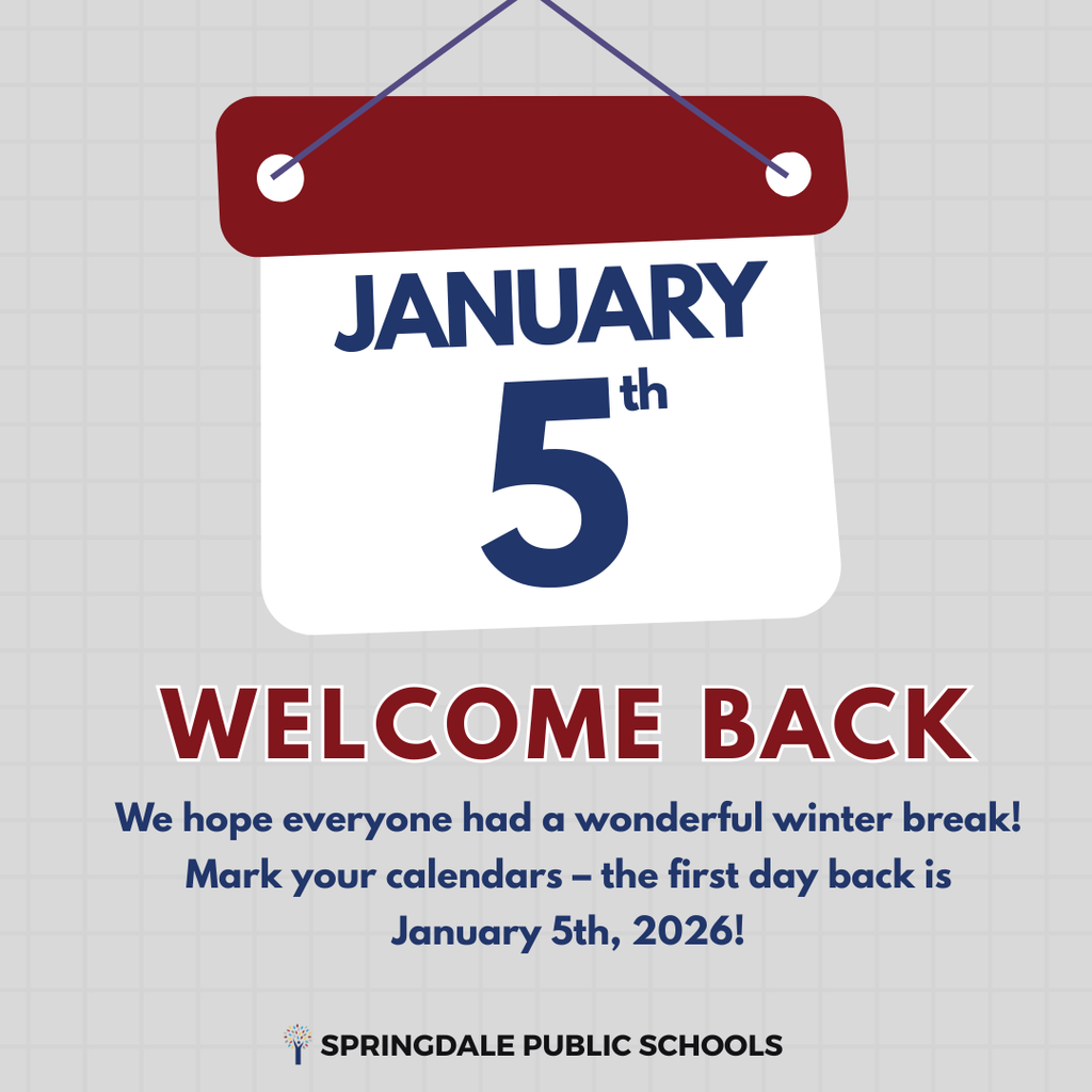 Countdown begins, #SpringdaleFamily! 🌟 Hope you had a fantastic winter break. Tomorrow, let's bring energy and excitement back! 🎒✨ Kick off the semester with last year’s winning spirit. We're here to help you achieve your 2026 goals! 🚀 See you Monday, January 5th! 🏫👋