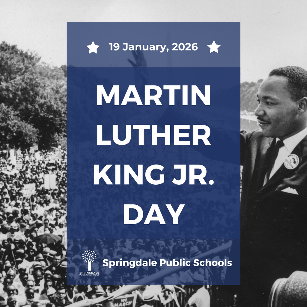 Today, we honor the life and legacy of Dr. King by reflecting on his message of equality, justice, and service. We hope our #SpringdaleFamily finds meaningful ways to give back to our community today.  Friendly Reminder: All Springdale Public Schools campuses are closed today.  How are you serving your community today? Tag us in your photos! 📸#SpringdaleFamily #MLKDay2026