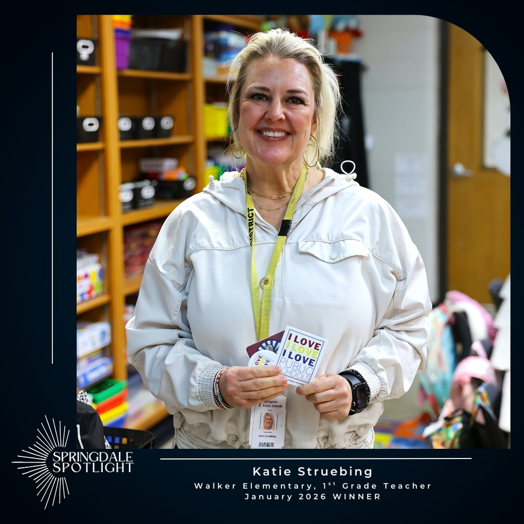 Huge congratulations to our January Springdale Spotlight winner: first-grade teacher Katie Struebing! 🏆  When a snow day turned into a routine bus clearing, Katie saw a chance to turn "chores" into "cheers." She led the charge in filming a high-energy welcome-back video that brought some serious heat to the January cold! 🚌❄️  Click here for the video: https://www.facebook.com/share/v/1JGkq6V2yc/ Shout-out to the entire Walker team and our amazing bus drivers for proving it really does take a village to make school this much fun.  Way to go, Katie! We are so proud to have your creativity and spirit in our community. 🍎🌟  Read More Here: https://app.smore.com/n/dramn
