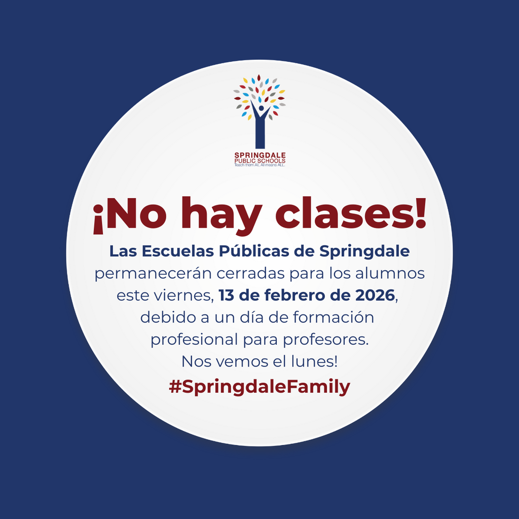 Friendly Reminder: There is no school for students this Friday, Feb. 13 2026! Our staff will be participating in a Teacher PD Day. Enjoy the long weekend! #SpringdaleFamily