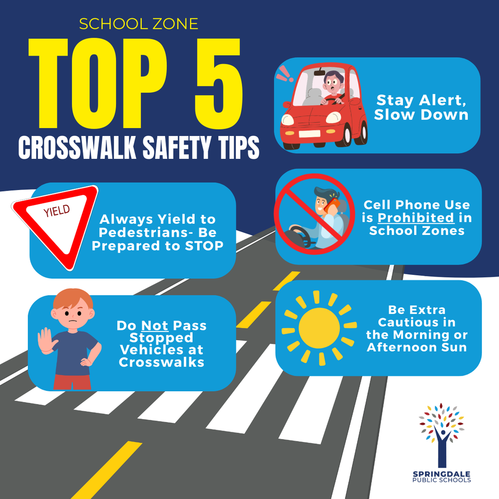 Springdale Families, let's prioritize safety! 🚸 Remember to use crosswalks during drop-off and dismissal times. Thank you for helping us keep our students safe. #SpringdaleFamily