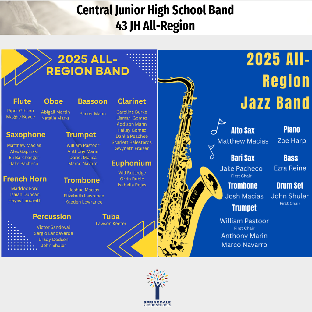 Excellence in SPS Middle and Junior High Bands: #SpringdaleFamily is so proud of your massive accomplishments—with 733 All-Region, 120 All-State, and 19 SWACDA qualifiers, we are celebrating excellence at every level! Join the family today at www.sdale.org. 🎷🌟