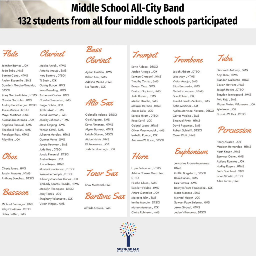 Excellence in SPS Middle and Junior High Bands: #SpringdaleFamily is so proud of your massive accomplishments—with 733 All-Region, 120 All-State, and 19 SWACDA qualifiers, we are celebrating excellence at every level! Join the family today at www.sdale.org. 🎷🌟
