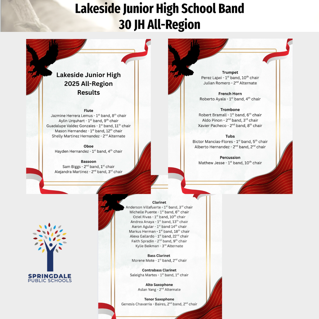Excellence in SPS Middle and Junior High Bands: #SpringdaleFamily is so proud of your massive accomplishments—with 733 All-Region, 120 All-State, and 19 SWACDA qualifiers, we are celebrating excellence at every level! Join the family today at www.sdale.org. 🎷🌟