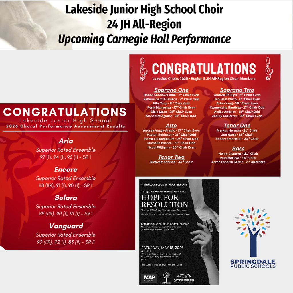 Excellence in SPS Middle and Junior High Choirs: #SpringdaleFamily is so proud of your massive accomplishments—with 733 All-Region, 120 All-State, and 19 SWACDA qualifiers, we are celebrating excellence at every level! Join the family today at www.sdale.org. 🎼✨