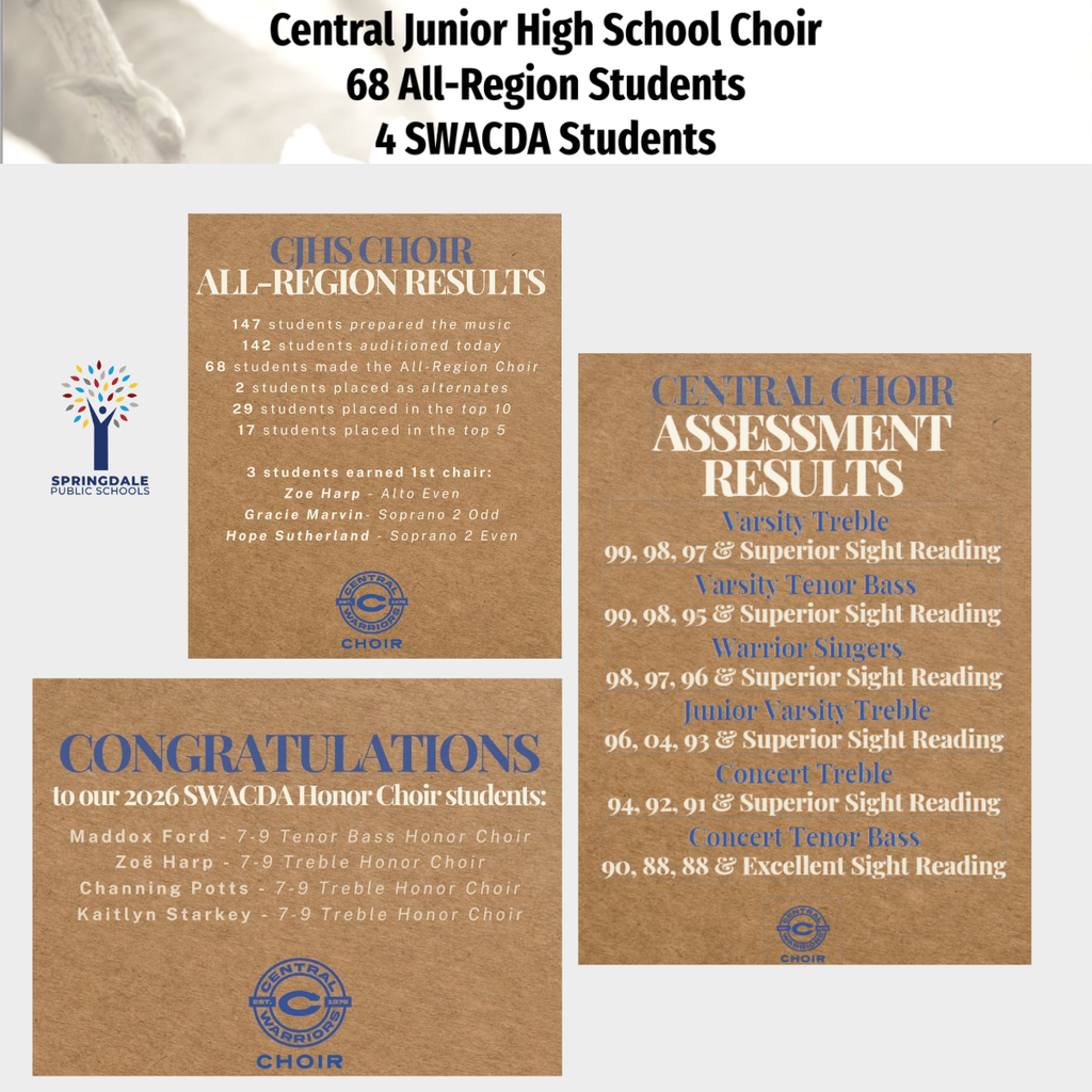 Excellence in SPS Middle and Junior High Choirs: #SpringdaleFamily is so proud of your massive accomplishments—with 733 All-Region, 120 All-State, and 19 SWACDA qualifiers, we are celebrating excellence at every level! Join the family today at www.sdale.org. 🎼✨