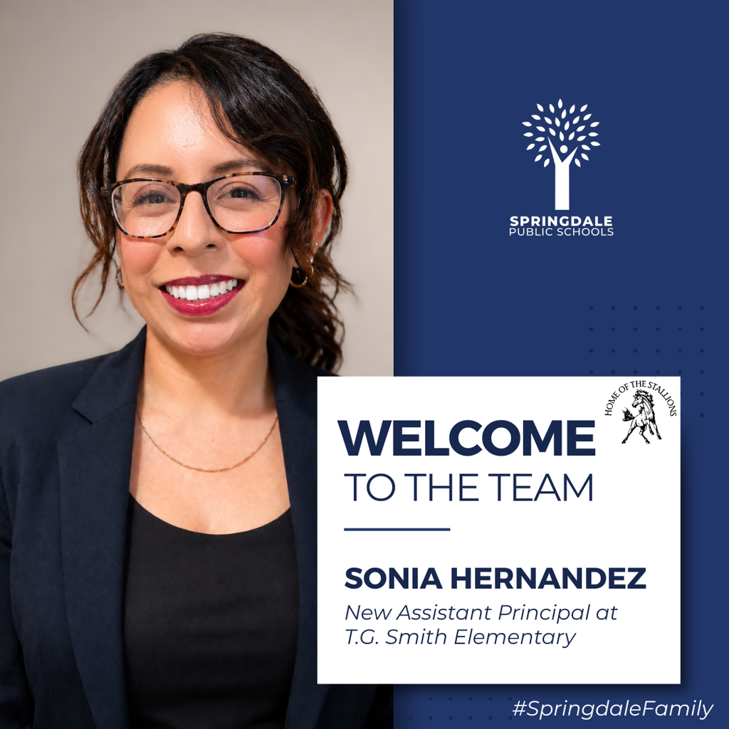 We are excited to welcome Sonia Hernandez as the new Assistant Principal of T.G. Smith Elementary! 🍎  A familiar face in our district, Sonia is transferring to Smith from George Elementary. We are so thankful for her continued dedication to the #SpringdaleFamily and are cheering her on in this new role! ✨  Read more Here: https://app.smore.com/n/p962b  #SpringdaleFamily #SpringdaleArkansas #nwaarkansas #springdaleschools 