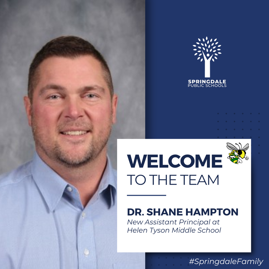 We are excited to welcome Dr. Shane Hampton as the new Assistant Principal of Helen Tyson Middle School! 🐝  A familiar face returns home! Dr. Hampton joins the HTMS leadership team after serving as the instructional facilitator at Bayyari Elementary for the past three years. We are thrilled to have him back where he previously served in special education and can’t wait to see the impact he continues to make on our students!  Read more here: https://app.smore.com/n/3h9u6  #SpringdaleFamily #SpringdaleArkansas #nwaarkansas #springdaleschools #HelenTysonMiddleSchool #HTMS