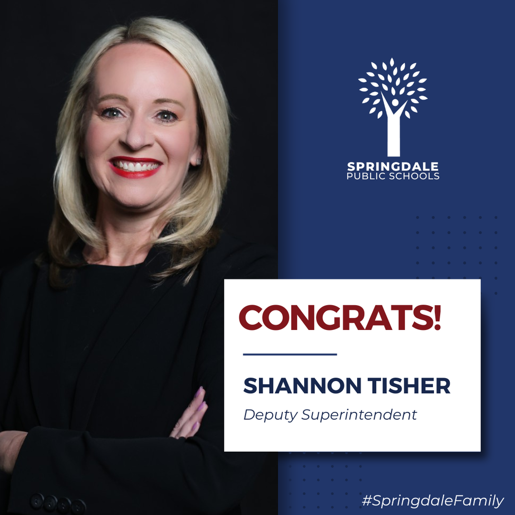 🌟We are incredibly proud to announce that Shannon Tisher has been named the new Deputy Superintendent for Springdale Public Schools! 🎓✨ Shannon’s roots run deep in our district, having dedicated her 26-year career to the students and staff of Springdale Schools. After seven years of exceptional leadership as a District Associate Superintendent, she is now taking on this new role in the #SpringdaleFamily! 🏫 "Shannon is a tremendous leader who embodies the very spirit of Springdale Schools," said Superintendent Dr. Jared Cleveland. Learn More Here: https://app.smore.com/n/z7r51 Please join us in celebrating Shannon as she begins this exciting new chapter! 🎒👏 #SpringdaleFamily #EducationLeadership #SpringdalePublicSchools #DeputySuperintendent