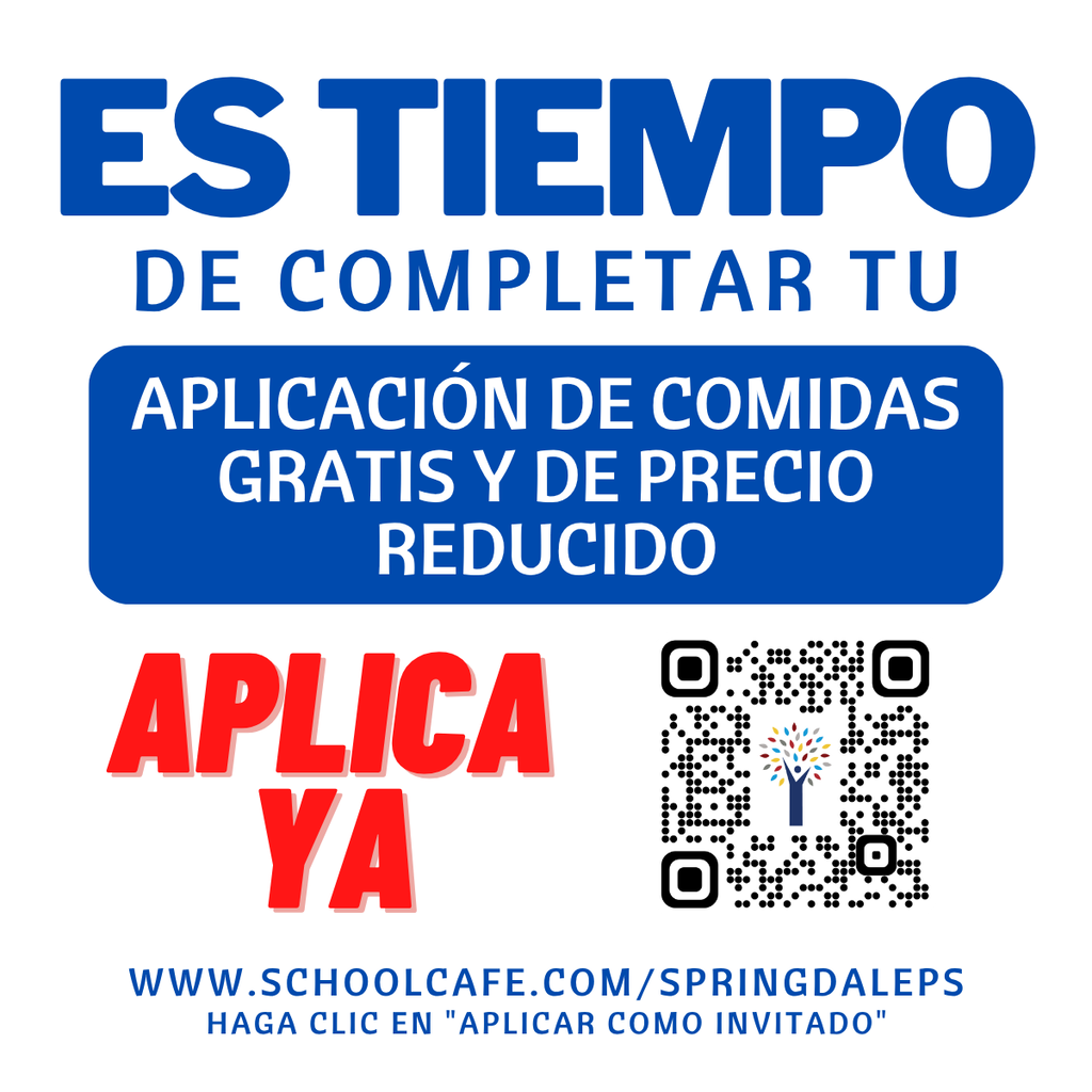 📢 Quick reminder for our Springdale Public Schools families! 🍎  Don't forget to submit your Free and Reduced Meal Application! 📝✨ A new application is required every school year to keep your child's eligibility active and make sure they are fueled for a great year of learning. 🎒⏰  It only takes a few minutes! Scan the QR code or click the links below—just remember to click "Apply as a Guest" on SchoolCafe! 💻👇  Thank you for supporting our schools and our students, #SpringdaleFamily! ❤️  🔗 Apply Here: www.schoolcafe.com/springdaleps 📖 Learn More Here: https://app.smore.com/n/wr7eg9