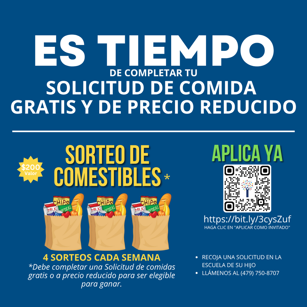 🚨 Attention Springdale Public Schools Families! 🚨 It’s time to fill out your Free & Reduced Meal Application for the new school year! 🍎📝   Remember, a new application is required every year to keep your student's eligibility active. But wait... there's a delicious bonus! Completion enters your family into a drawing to WIN 1 of 4 grocery bags given away EACH week now through October 1, 2026! 🛒🎉 (That's a $200 value!)  Don't wait — submit your application today. Let’s keep our students fueled and thriving together!  Ready, set, apply, #SpringdaleFamily! ❤️ Learn More Here: https://app.smore.com/n/wr7eg9