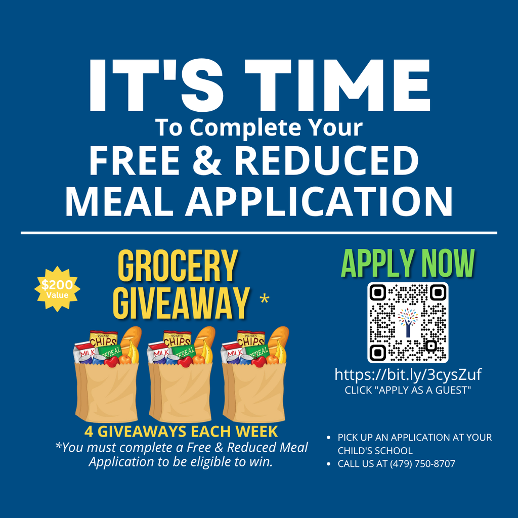 🚨 Attention Springdale Public Schools Families! 🚨 It’s time to fill out your Free & Reduced Meal Application for the new school year! 🍎📝   Remember, a new application is required every year to keep your student's eligibility active. But wait... there's a delicious bonus! Completion enters your family into a drawing to WIN 1 of 4 grocery bags given away EACH week now through October 1, 2026! 🛒🎉 (That's a $200 value!)  Don't wait — submit your application today. Let’s keep our students fueled and thriving together!  Ready, set, apply, #SpringdaleFamily! ❤️ Learn More Here: https://app.smore.com/n/wr7eg9