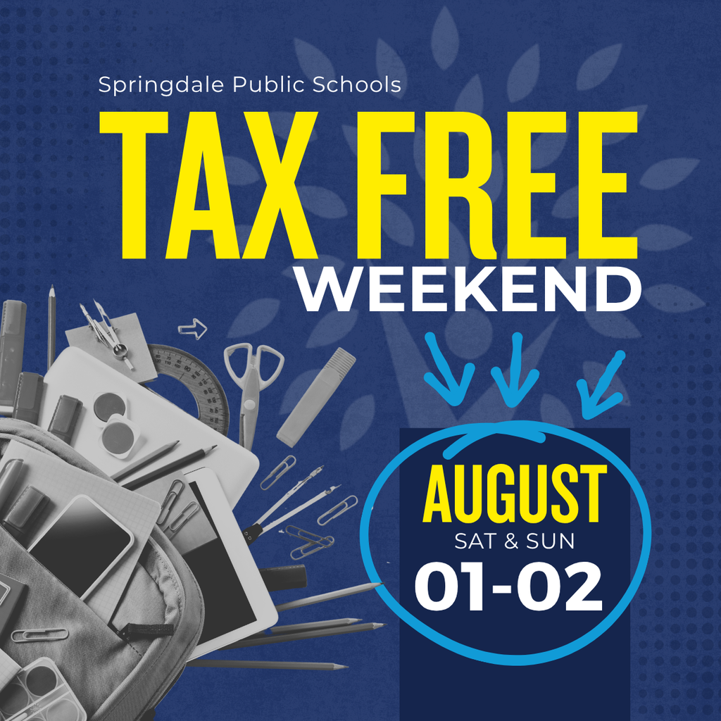 Quick reminder for our #SpringdaleFamily: Tax-Free Weekend is this Saturday & Sunday, Aug 1–2! 🗓️✏️ Still need to grab your student's supplies? Head to www.sdale.org for official school supply lists or check in with your school's main office for all the details! 📞💻 #SpringdaleFamily #SpringdaleAR #BackToSchool #TaxFreeWeekend