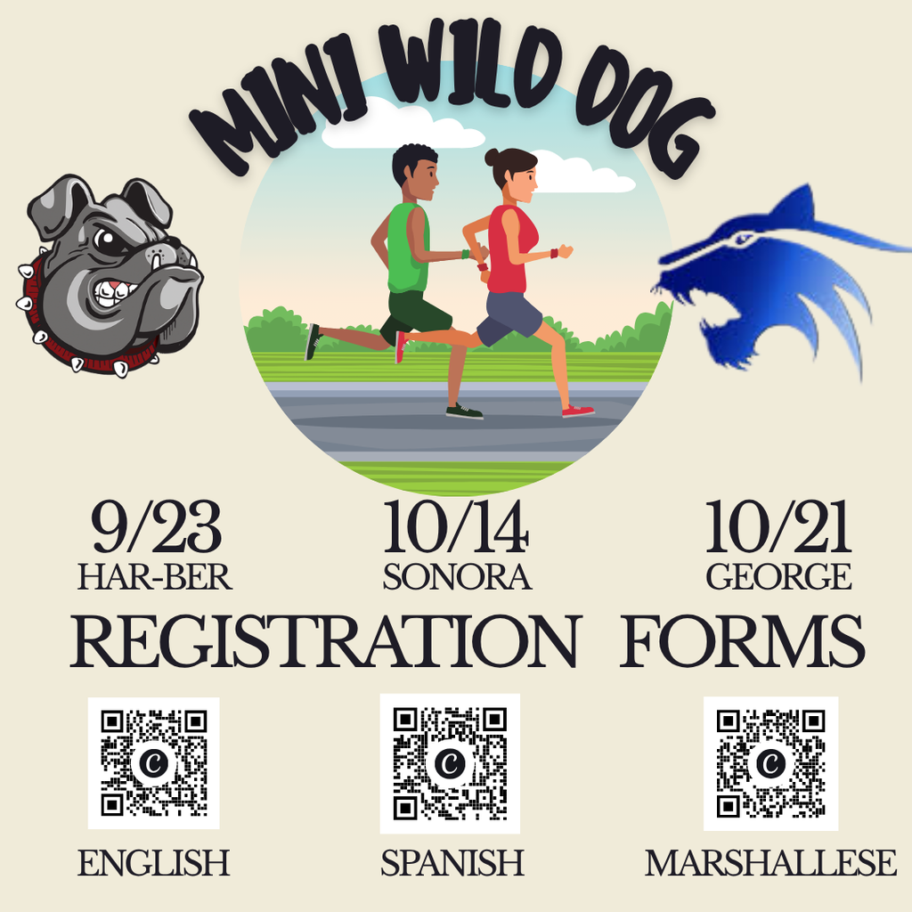 It's that time of year to start training for Mini WildDog races.  This year you can register and pay through the QR codes.  Please reach out to PE coaches with any questions.  $5 covers all 3 races and the last race, 10/21, is the city championship.