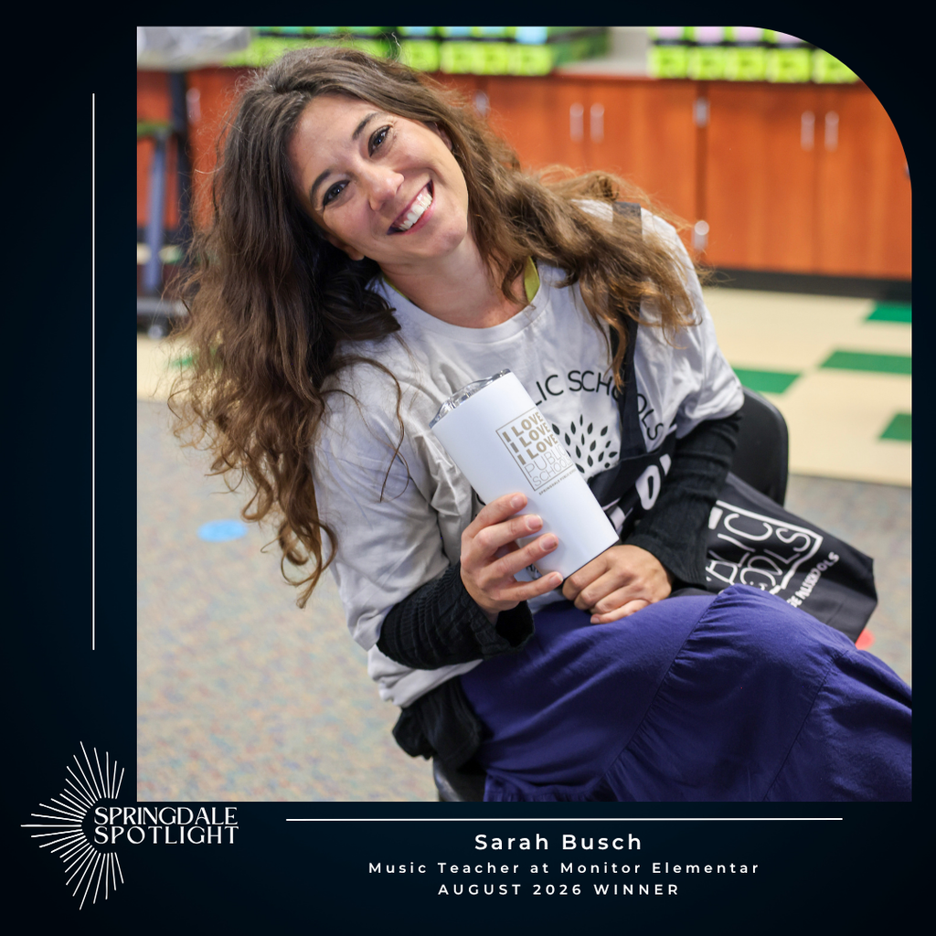#SpringdaleFamily, we are so excited to kick off the school year by celebrating our first 2026–2027 Springdale Spotlight winner, Sarah Busch! 🍎🎵  As @monitormallards music teacher, Sarah is bringing hands-on creativity to the classroom and giving students an unforgettable start to the year. From exploring xylophones to building teamwork, her room is a place where every student thrives.  Check out the video here: https://www.facebook.com/share/v/1bZgJdi65y/  Learn more about Sarah's story here: https://app.smore.com/n/e6kzg  Way to go, Sarah! We are so proud to have your leadership and spirit in our #SpringdaleFamily. 🌟  A big thank you to all of our community sponsors, including @tommys_express, for supporting our teachers and students! 🚗✨  #SpringdaleFamily #SpringdaleSchools #MonitorElementary #SpringdaleAR #NWA #NorthwestArkansas #NWAEducation #MusicEducation