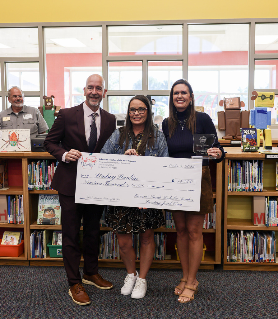 Lindsay Rankin named the 2027 Arkansas Teacher of the Year! Today, Bernice Young Elementary School had the honor of hosting Governor Sarah Huckabee Sanders, cabinet members, and state leaders as Springdale was officially proclaimed Arkansas’s Capital for a Day. It was also a monumental moment for our district as Bernice Young Elementary’s very own Lindsay Rankin was named the 2027 Arkansas Teacher of the Year! 🏆 Beginning July 1, 2027, Mrs. Rankin will travel across Arkansas representing our state’s incredible educators, advocating for meaningful education reform, and serving on the State Board of Education. State leaders got a firsthand look at how our educators unlock the genius in every student—from hosting the State Board of Education meeting on campus to hearing presentations and performances from our talented students. We couldn’t be prouder of Mrs. Rankin, our hard-working teachers, and our students who show every day why there’s so much to love about being part of our #SpringdaleFamily. ❤️ Come see why our district is such a special place to learn and grow! 🔗 https://app.smore.com/n/d08ewg