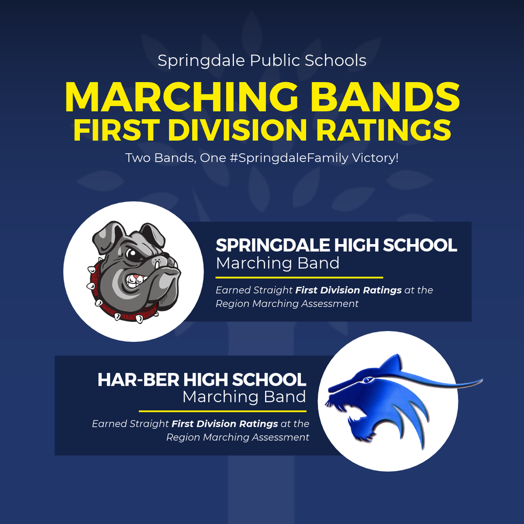 Two Bands, One #SpringdaleFamily Victory! 🏆🎷 Congratulations to the Har-Ber High School and Springdale High School Marching Bands on earning straight First Division ratings at last night’s Region Marching Assessment! Wins like this take relentless dedication—early mornings, late rehearsals, and incredible directors pouring into our kids to build confidence and discipline. We are beyond grateful for their leadership, and that shared commitment is what turns student talent into a total powerhouse on the field! We are so proud of our directors and student musicians for setting the bar high and showing what Springdale excellence looks like! 👏✨ #SpringdaleFamily #SpringdaleAR #NWArkansas #NWA #PublicSchoolProud #ArkansasEducation #marchingband #Arkansas