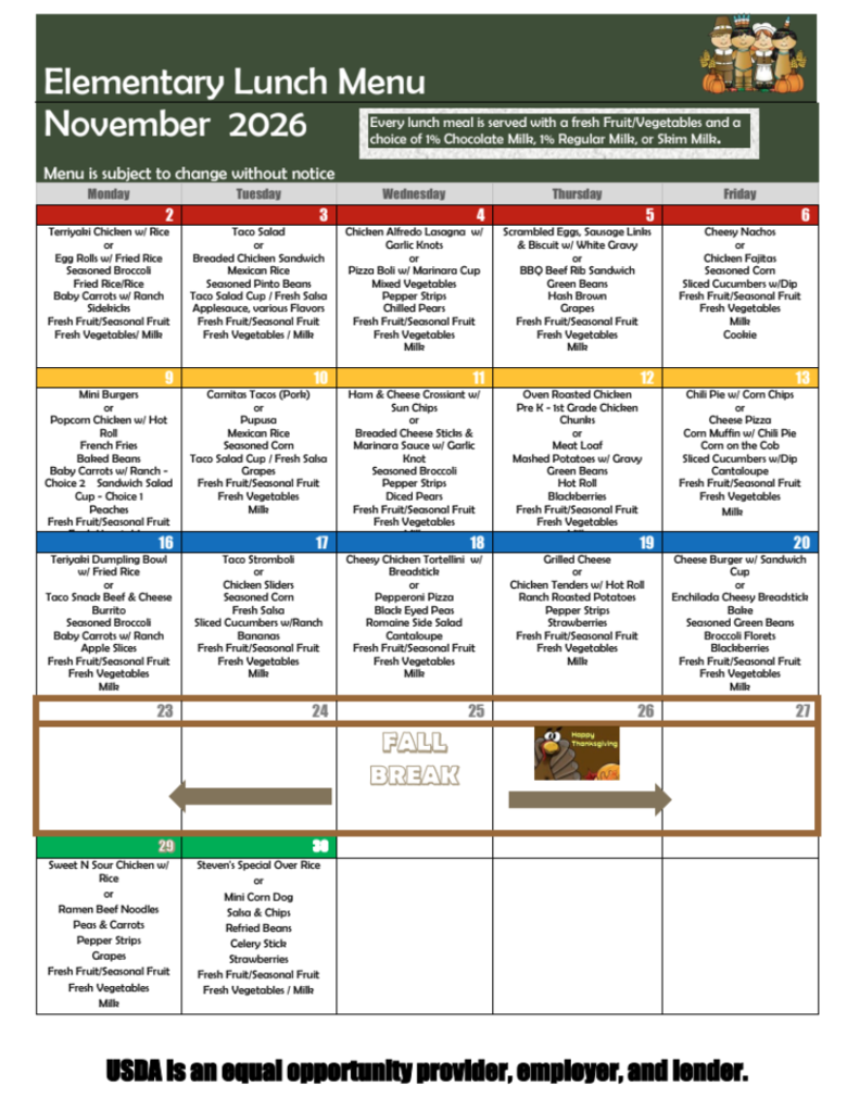 November Lunch Menu
