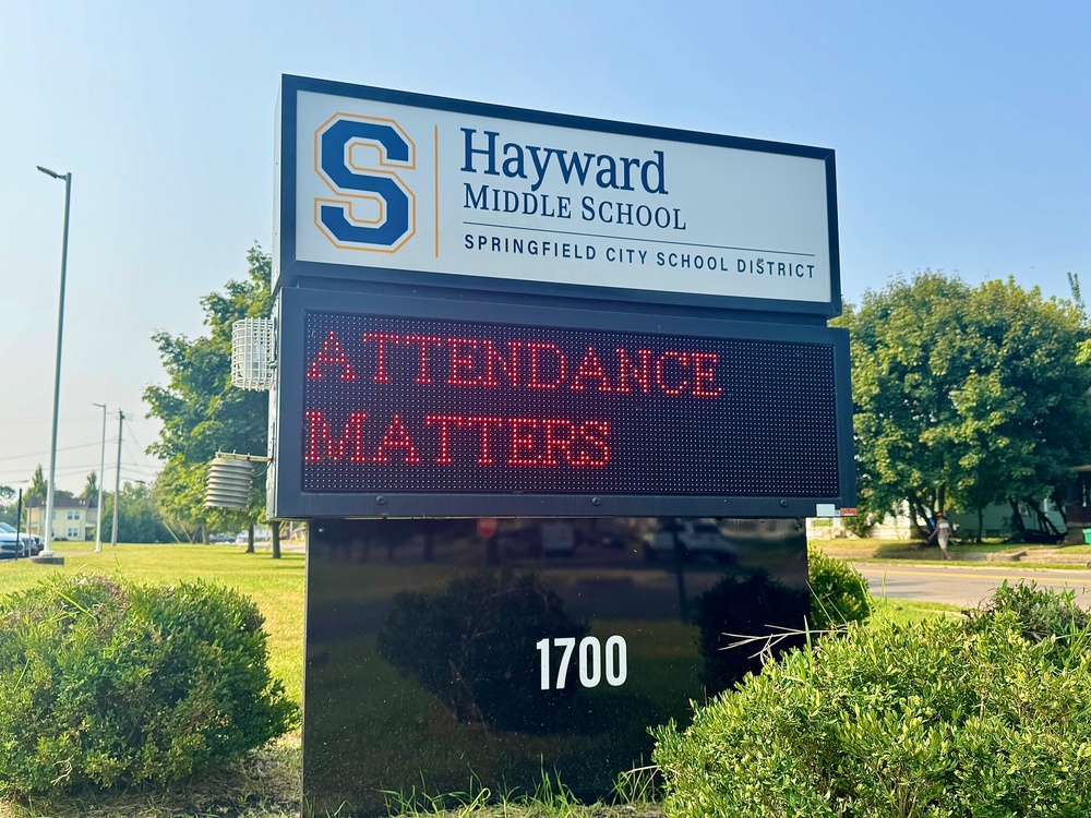 'Attendance Matters' displayed on Hayward Middle School's entry sign