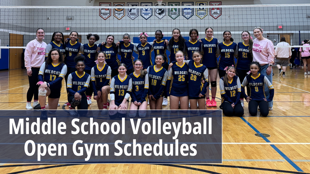 The middle school volleyball team for 2025-2026 poses for a photo together after a game