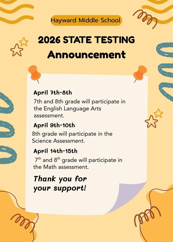 State testing dates. 