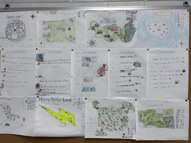 Student work posted in the hallway  