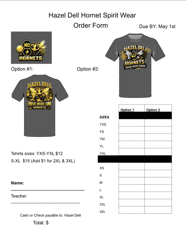 Tshirt order form