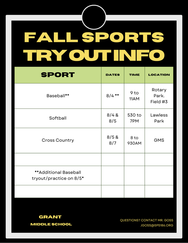 Fall Sports Try-Outs