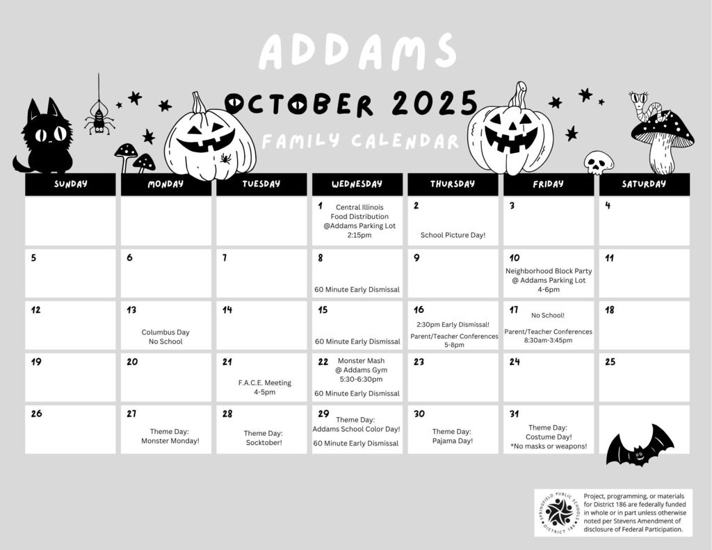 Addams October Calendar