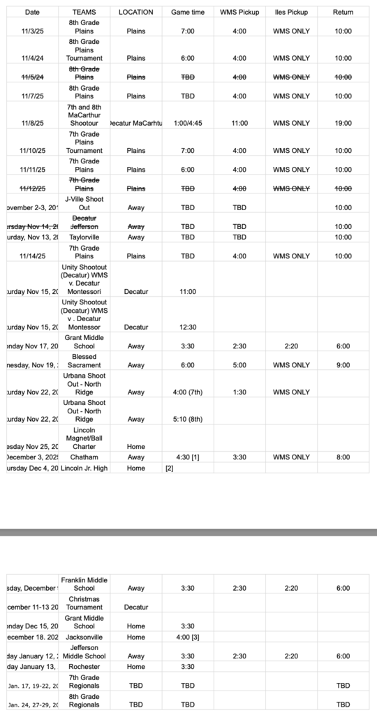 WMS/Iles 7/8 Boys Basketball Schedule 25/26