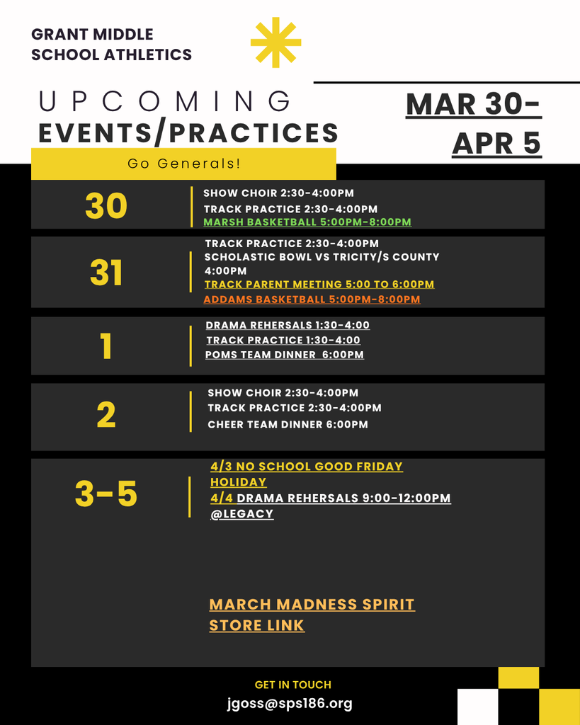 GMS Activities Week of 3/30-4/5