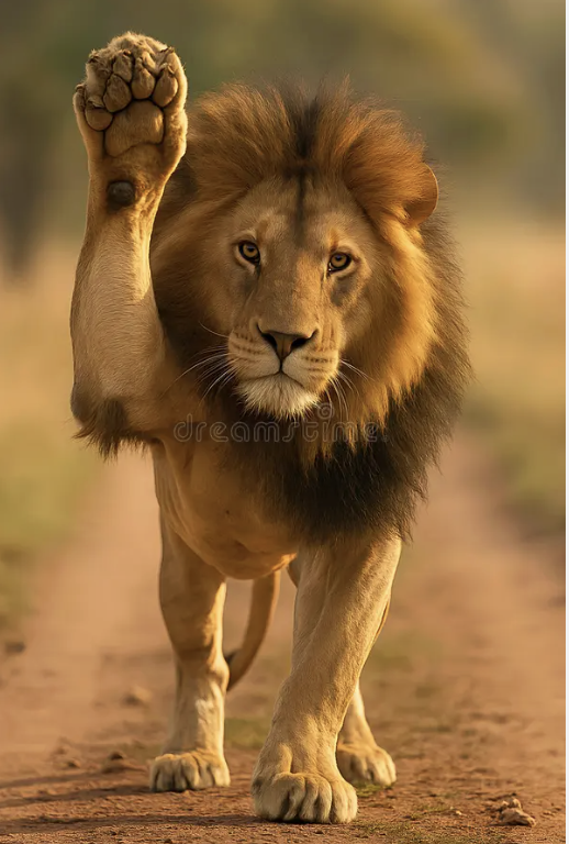 Lion with paw up