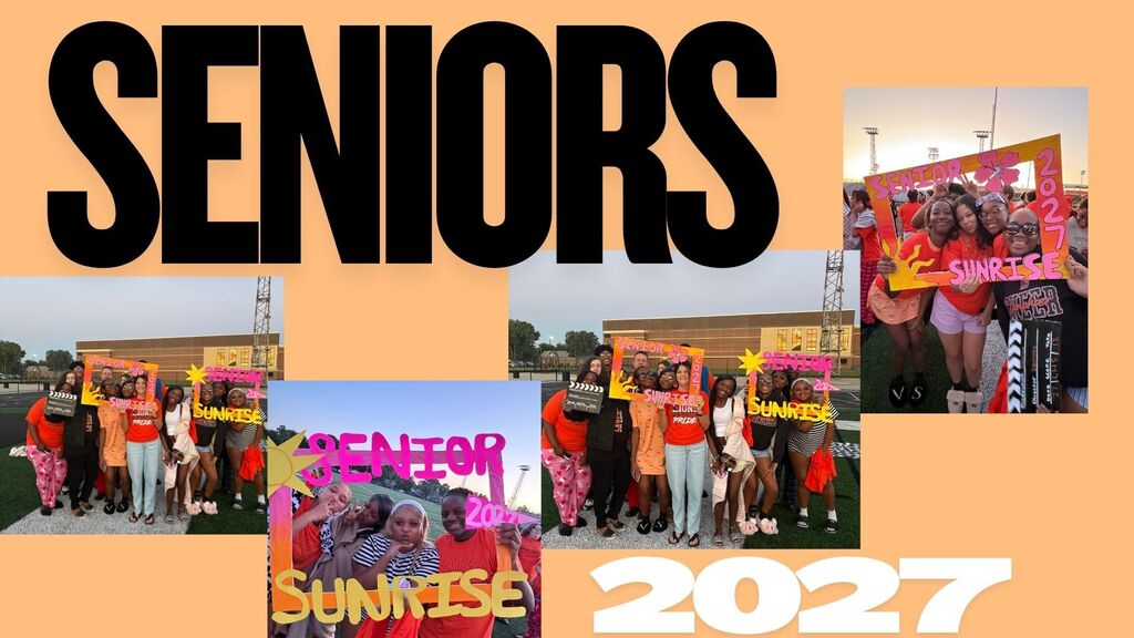 Collage of photos featuring a group of students holding signs. The text "Seniors" is prominently displayed.