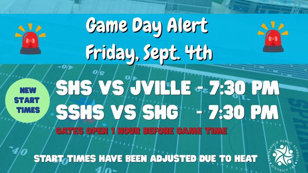 An announcement for two football games with a blue background. The first game is at 7:30 PM between SHS and JVille.