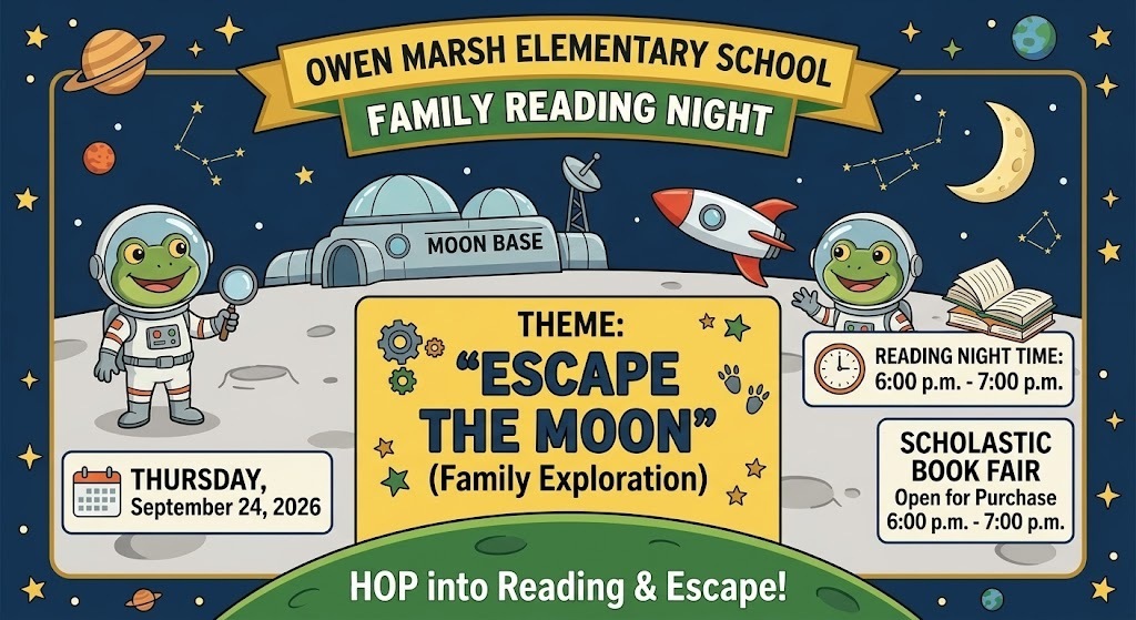 An event poster shows astronauts, a rocket, and a moon base. Theme reads "Escape the Moon."