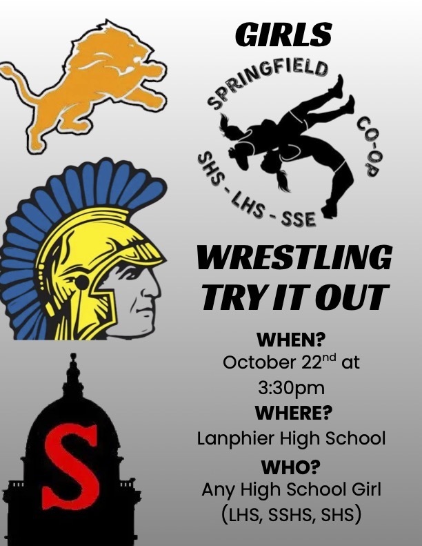 A poster for a wrestling event features a lion, a helmeted head, and an inverted figure. The title reads "Wrestling Try It Out".