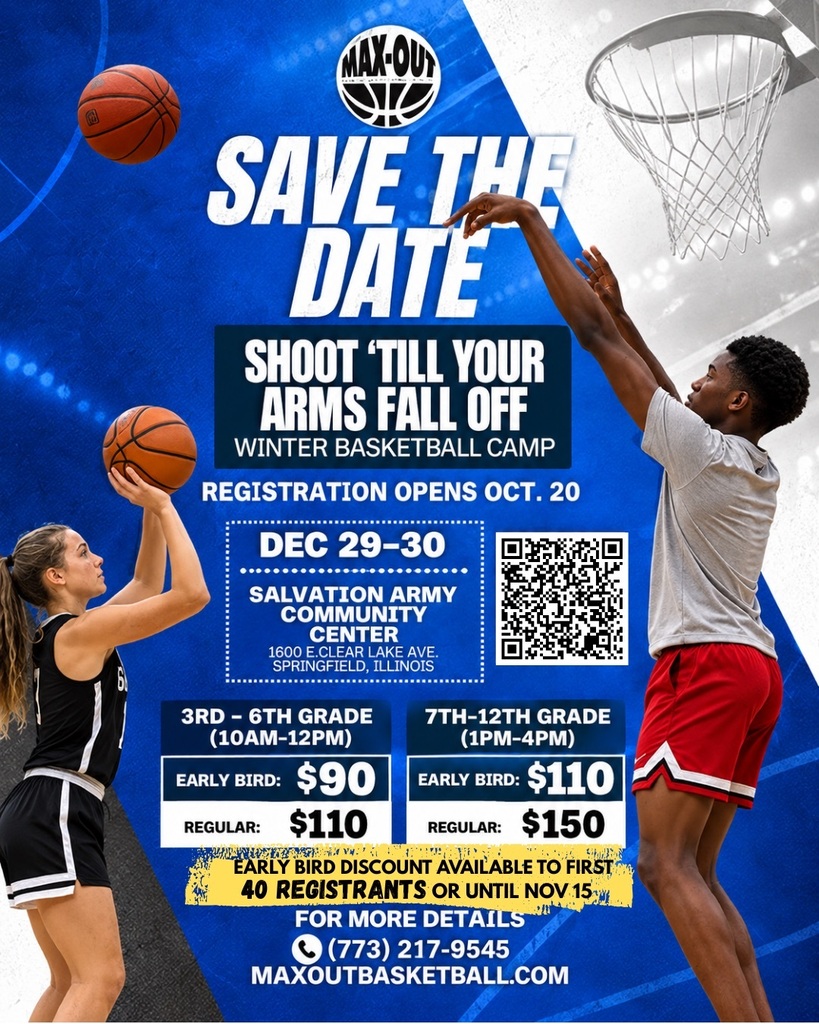 Poster with two people playing basketball. One shooting the ball and one blocking it. A basketball flies in the air.