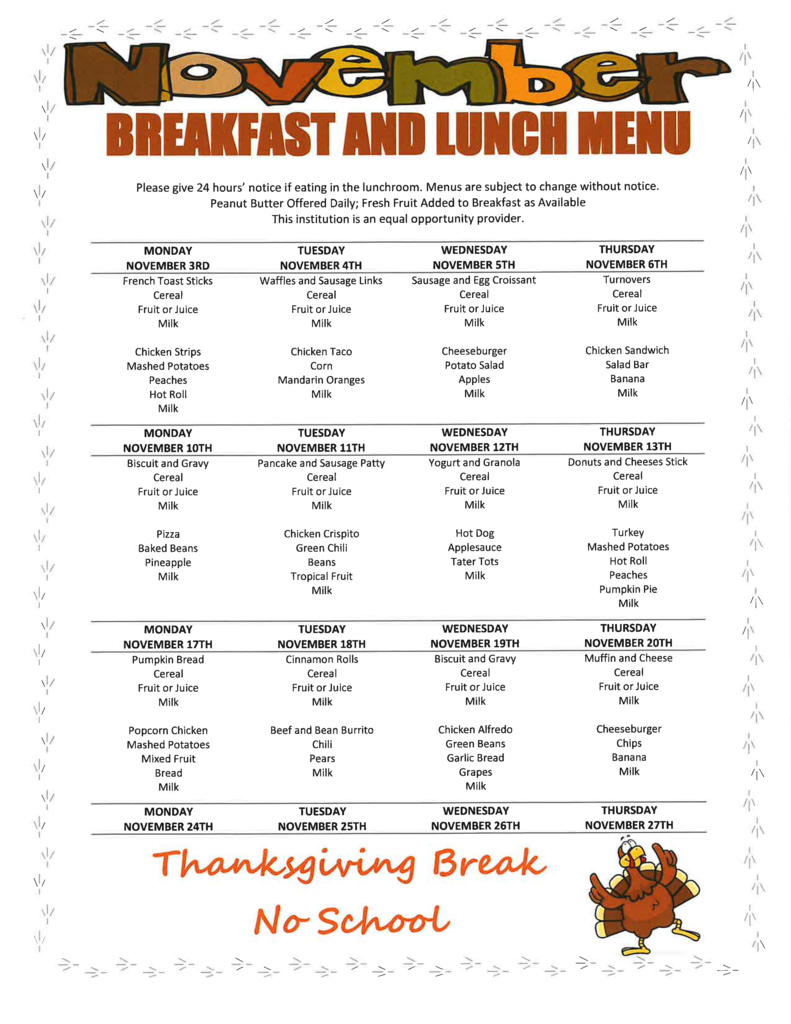 2025 November Breakfast and Lunch Menu
