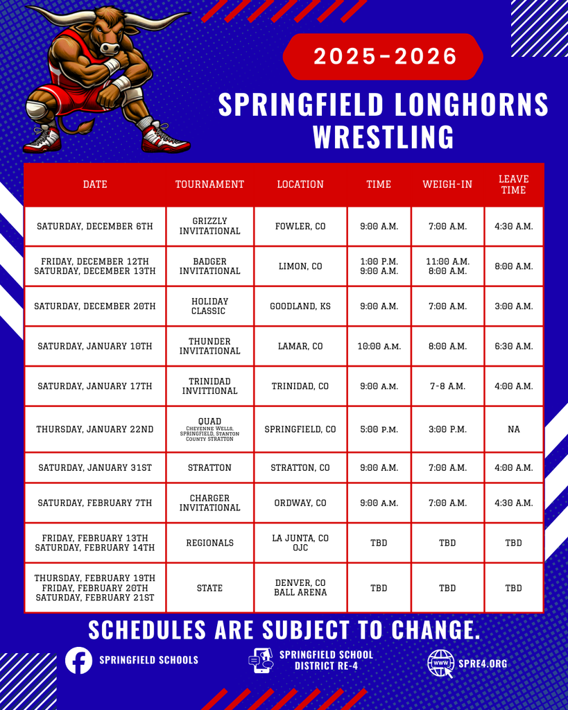 High School Wrestling Schedule