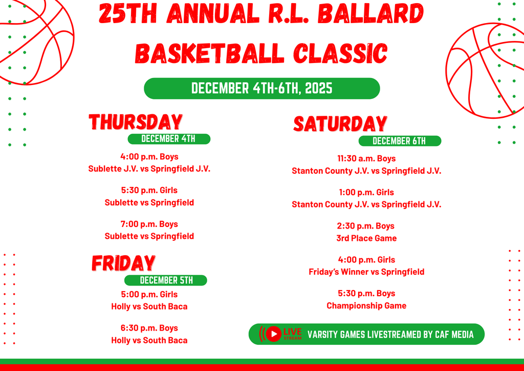 Schedule for R.L. Ballard Tournament