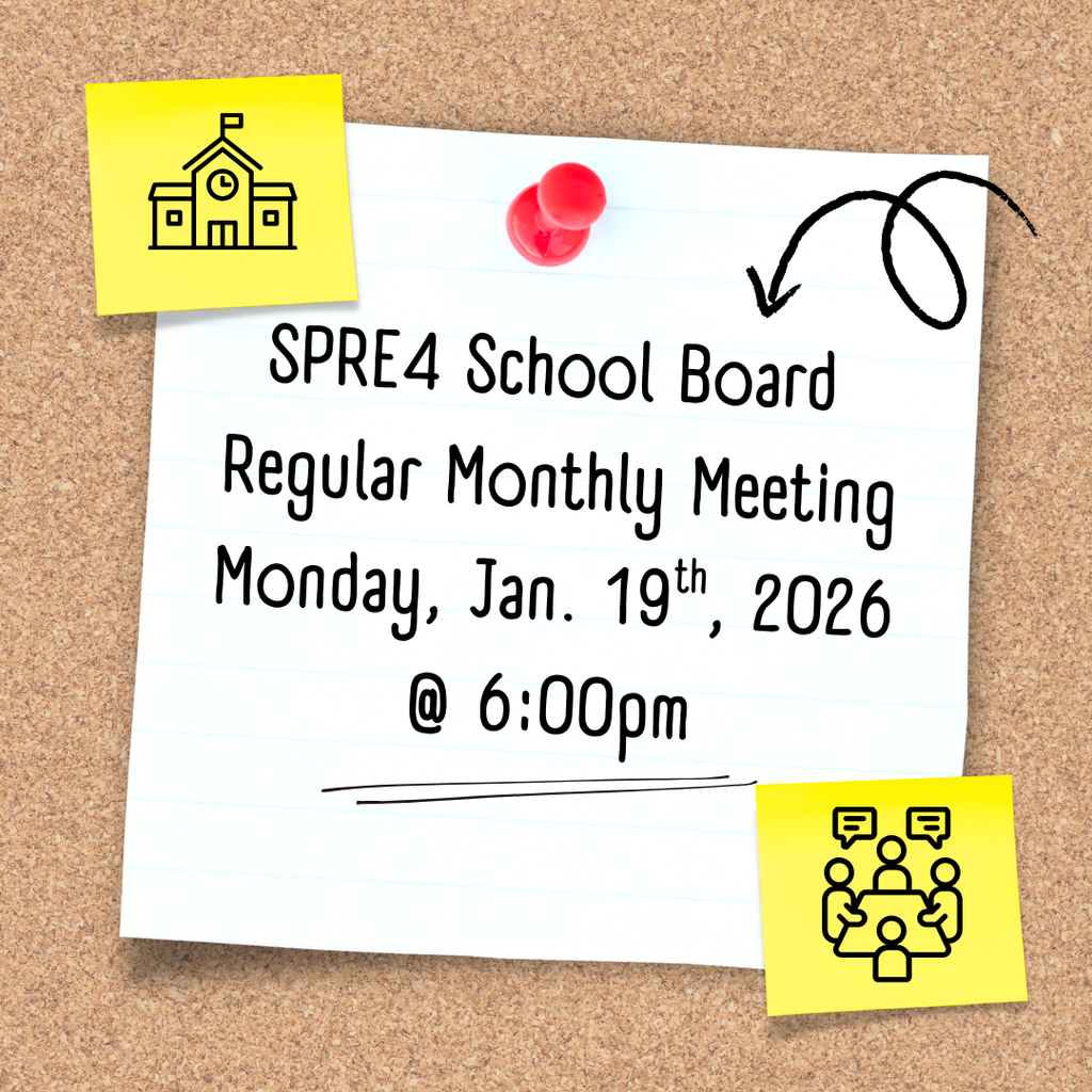 Picture of cork board with post-it notes School Board Regular Monthly Meeting Monday Jan. 19th, 2026 @ 6:00pm