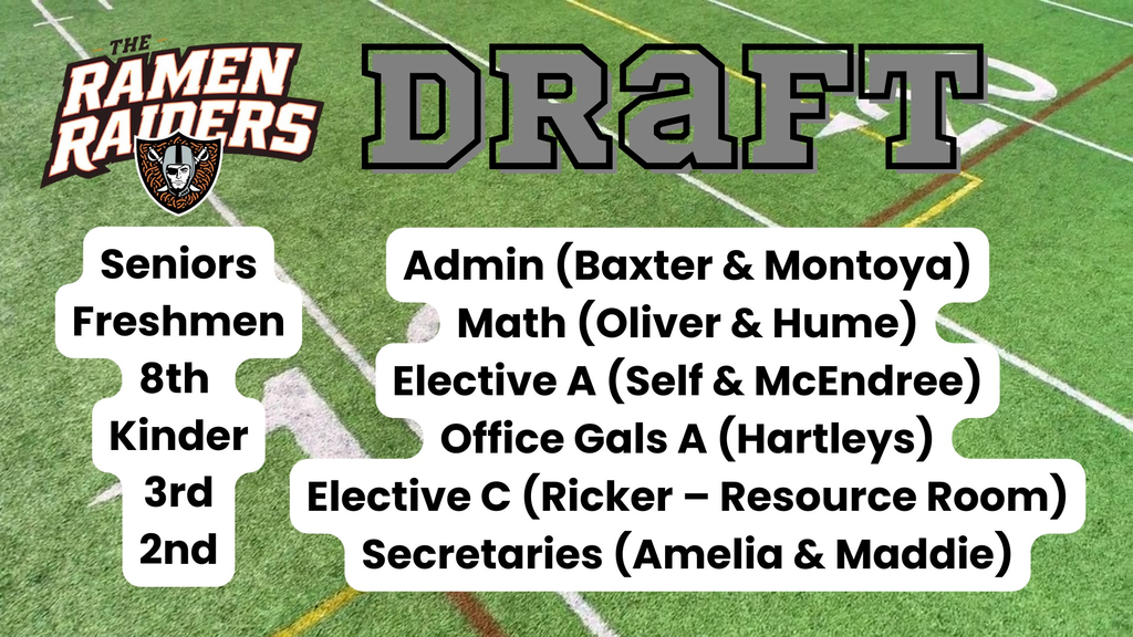 Souper Bowl Team: Ramen Raiders, Seniors, Freshmen, 8th Grade, Kindergarten, 3rd Grade, and 2nd Grade