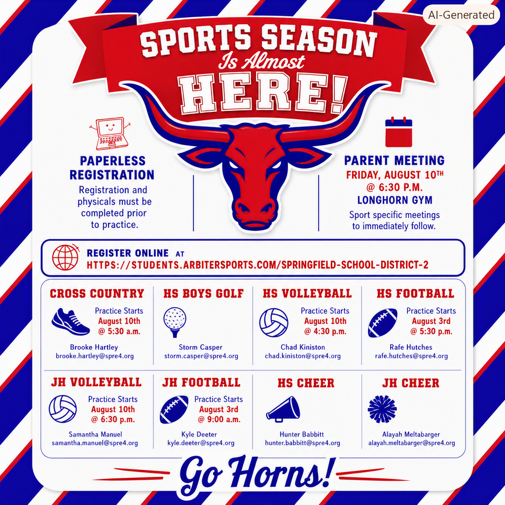 Information regarding Fall Sports, including coach contact information, practice start dates and registration link.