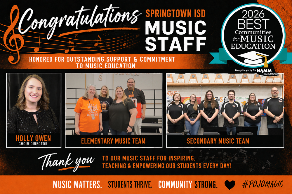 Best Communities for Music Education Graphic with all SISD Staff Highlighted and Pictured