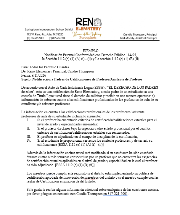 Parent Right to Know information