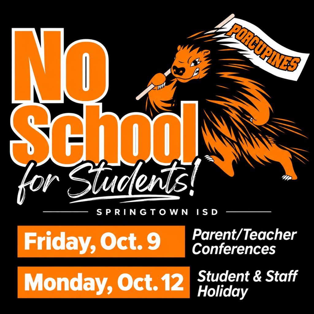 No School for students Friday, Oct. 9 and Monday, Oct. 12