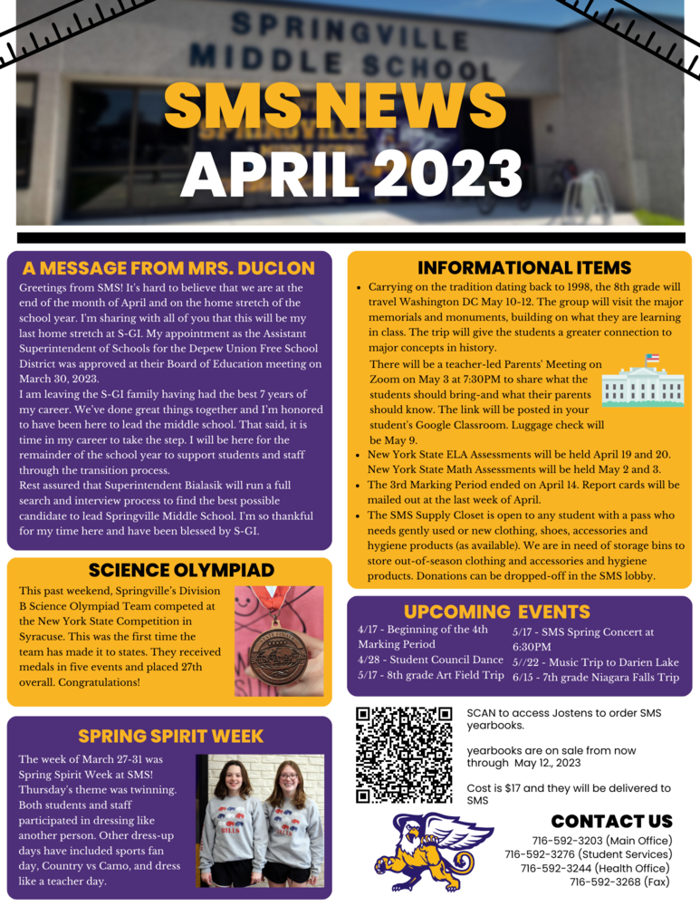 SMS April Newsletter Springville Middle