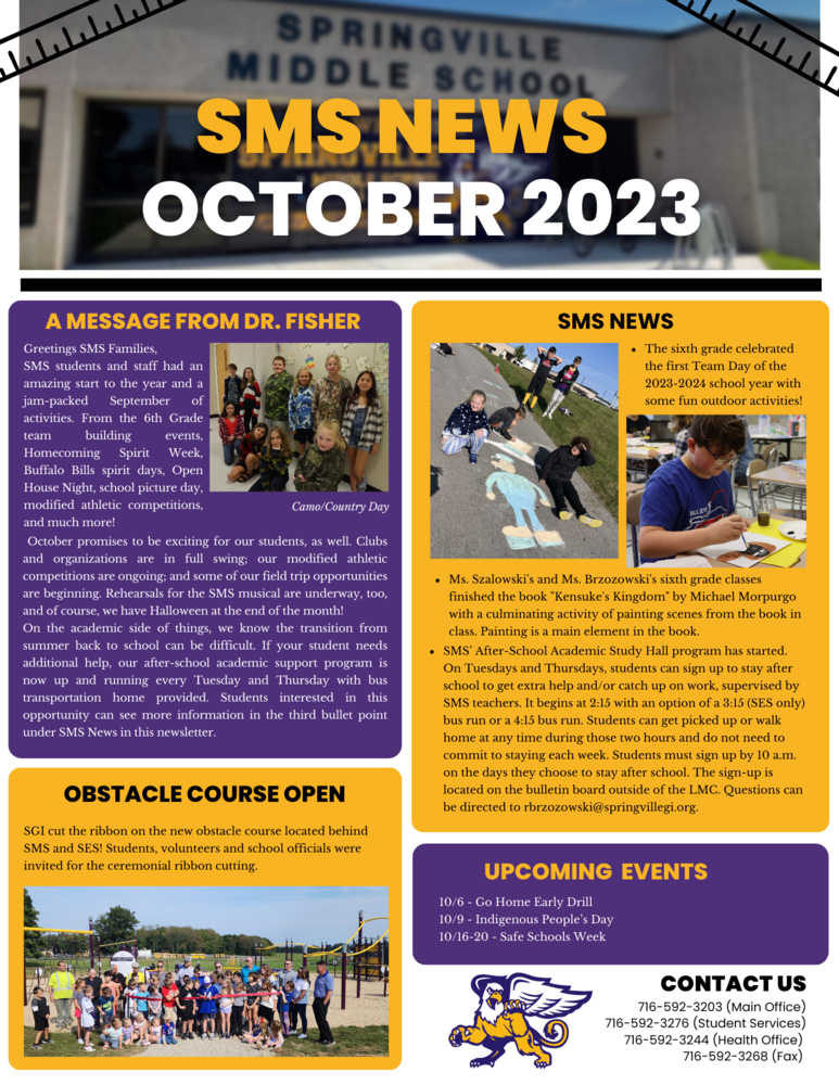 SMS October Newsletter Springville Middle