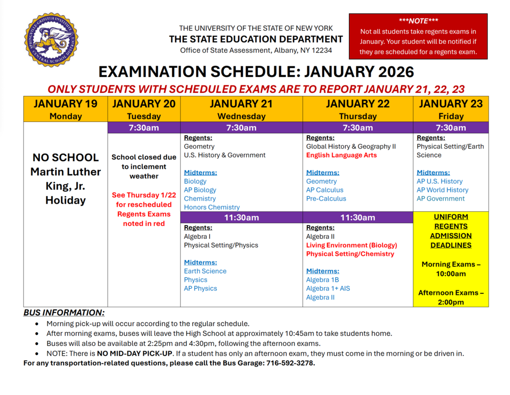 Revised Schecule Regents